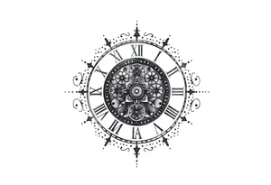 vintage roman numerals within ornate clockwork mechanism tattoo idea