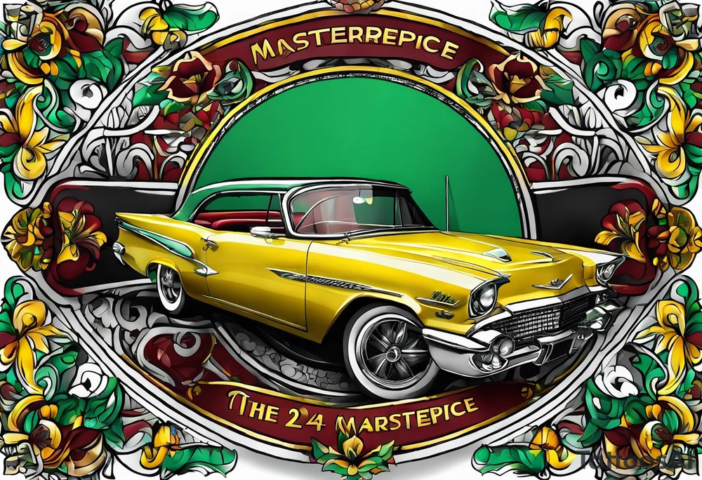 The number 24 with colors green, yellow, maroon and black tattoo idea