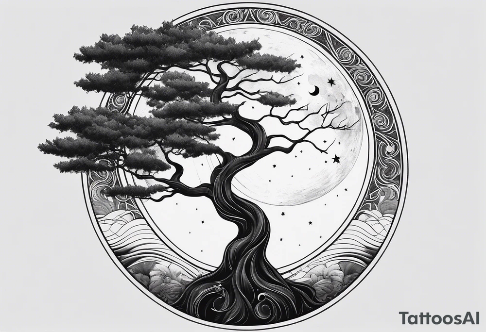 Tree holding the sun and the moon tattoo idea