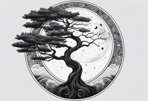Tree holding the sun and the moon tattoo idea