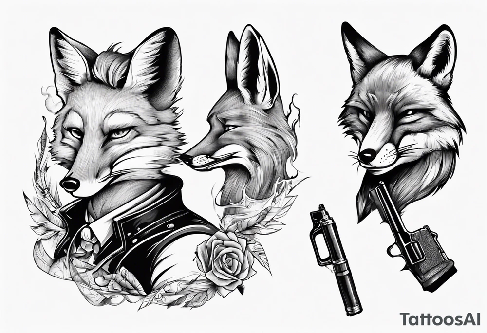 a fox moking a ciggarte and holding a gun tattoo idea