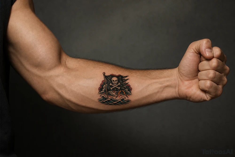 storm and jolly roger flag tattoo idea