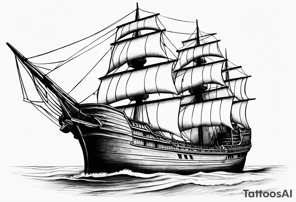 large wooden ship facing right tattoo idea