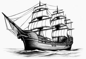 large wooden ship facing right tattoo idea
