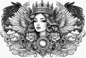 Neck tattoo angels and clouds and crowns and space tattoo idea