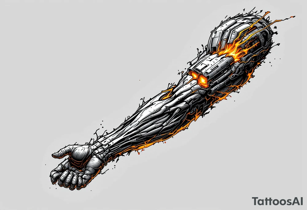 A ripped-skin illusion showing carbon fiber muscles and glowing orange pistons in motion. tattoo idea