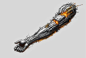 A ripped-skin illusion showing carbon fiber muscles and glowing orange pistons in motion. tattoo idea