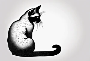 Create a delicate silhouette tattoo of a sitting Siamese cat, emphasizing its elegant posture and distinctive features tattoo idea