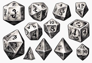 A 20 sided Dice with numbers and wolverine claw marks framing the underneath of the dice and a werewolf in the background tattoo idea