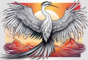phoenix 
egret
long tail 
elegant 
wings down
long neck tattoo idea