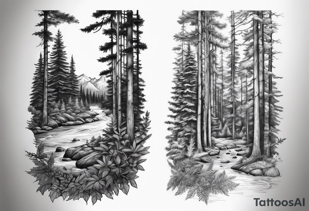 Eastern hemlock forest sleeve tattoo idea