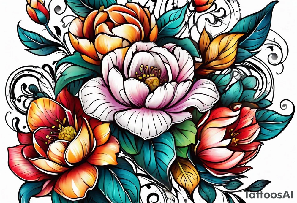 floral prints seamless ,colorful tattoo idea