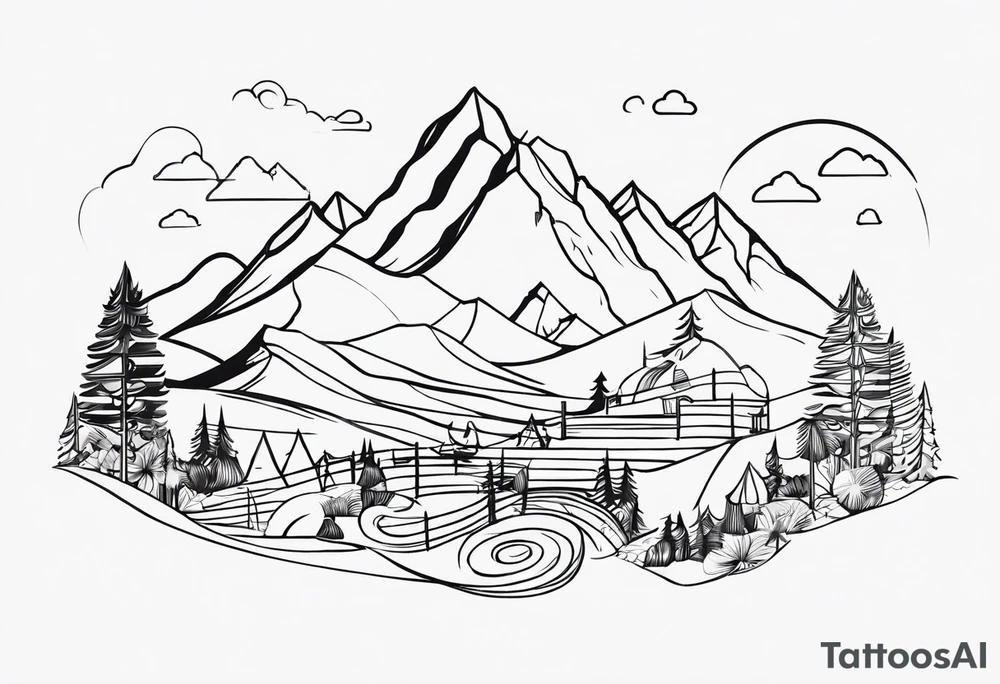 , mountains, food, music, dance tattoo idea