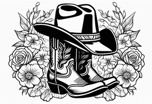 Cowboy boots flowers cowboy hat howdy tattoo idea
