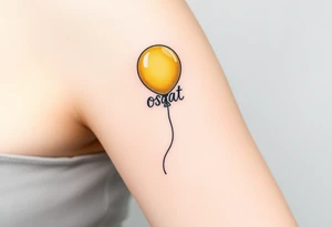 small yellow balloon with letters osaat on bicep tattoo idea