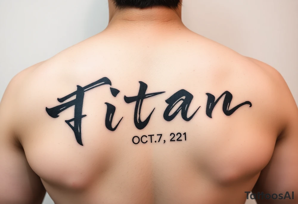 Japanese writing of my son name ‘Titan’ maybe with his birthday late October 7 2021 tattoo idea