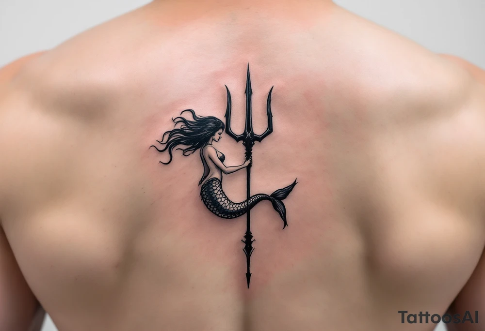 trident with mermaid tattoo idea