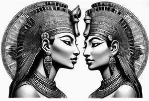 Powerful majestic full body from head to toe tattoo design of ancient Egyptian goddess sehkmet tattoo idea