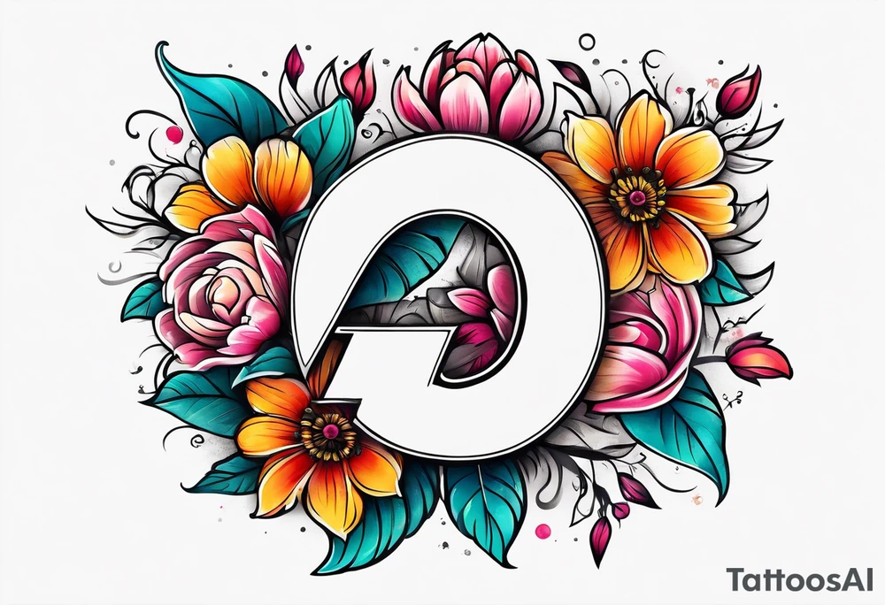 The number seven surrounded by colorful flowers tattoo idea