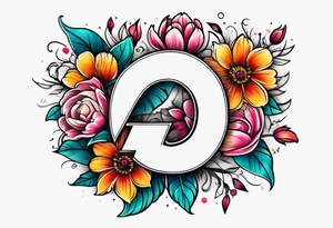 The number seven surrounded by colorful flowers tattoo idea