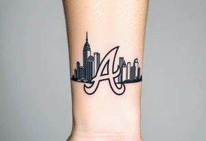 3D layered Atlanta skyline with Atlanta Braves letter logo “A” tattoo idea