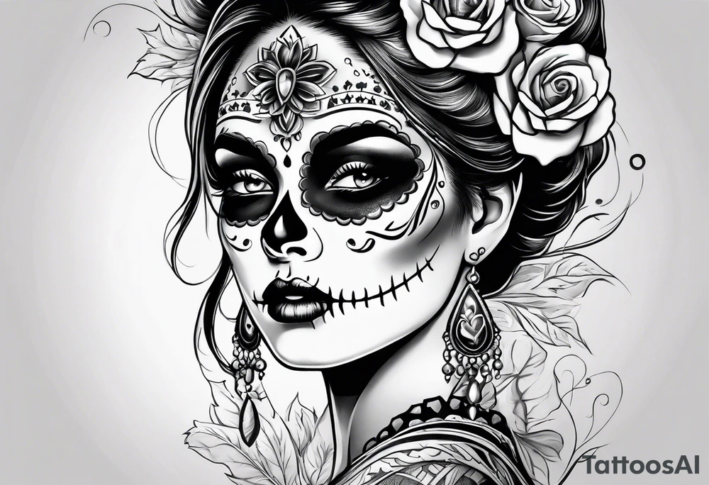 ghost, woman's face, day of the dead tattoo idea