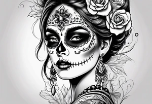 ghost, woman's face, day of the dead tattoo idea