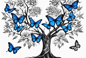 Tree of life with blue monarch butterflies tattoo idea