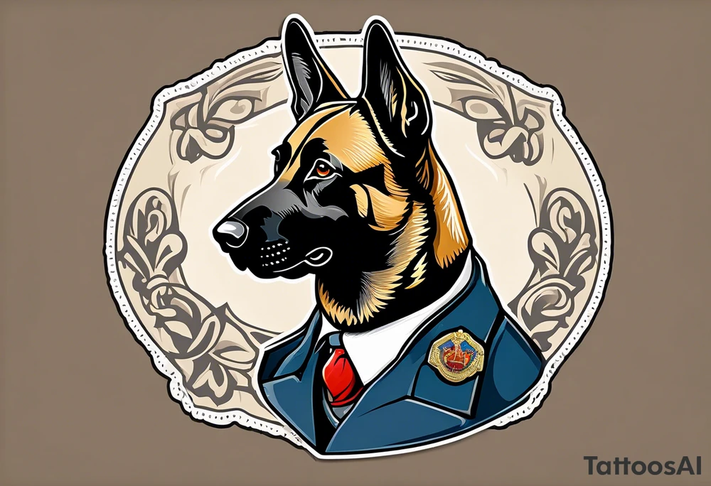 Belgian Malinois dog   Front facing with a badge tattoo idea