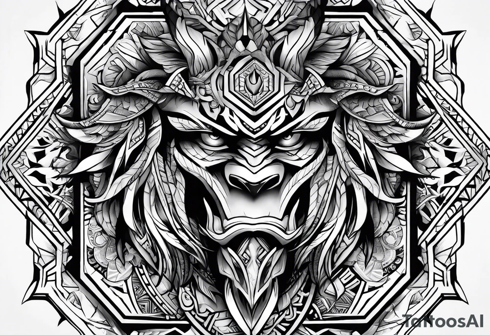 Hexagon tribal sleeve warriors of darkness tattoo idea