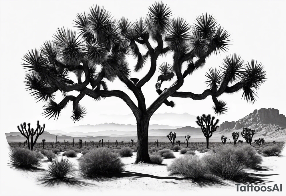 Single Joshua tree and bushes tattoo idea