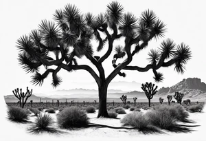 Single Joshua tree and bushes tattoo idea