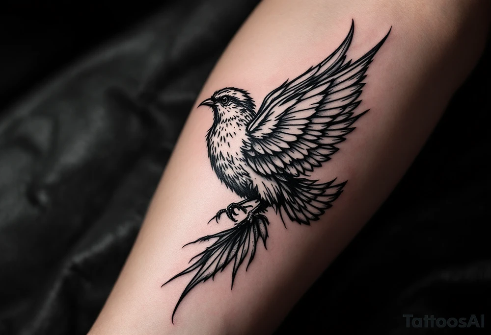 Feminine bird tattoo idea
