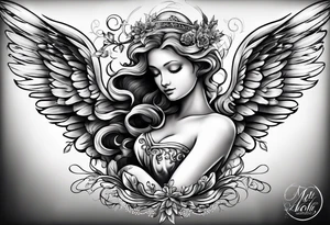 an angel with "my sweet angel" written underneath it tattoo idea