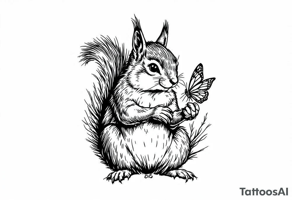 A Squirrel with a butterfly in hands tattoo idea