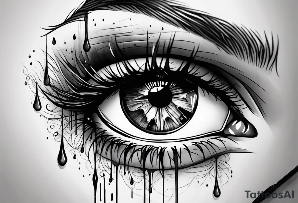 Realistic eye crying tears of tragedy death and betrayal tattoo idea