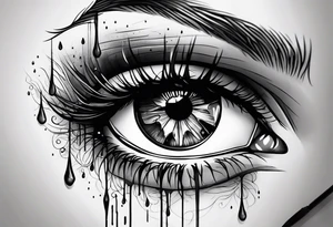 Realistic eye crying tears of tragedy death and betrayal tattoo idea