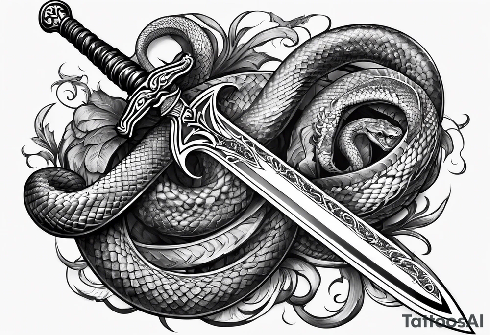 Sword with sum symbol on blade and snake going around the sword tattoo idea