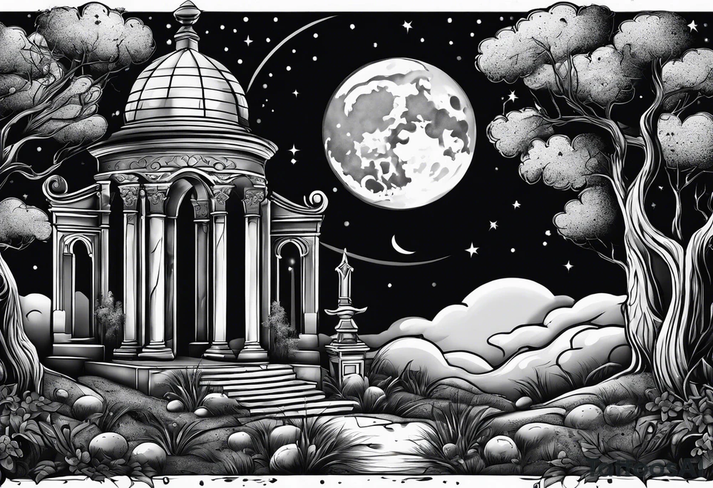 graveyard with moon tattoo idea