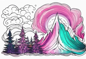 Pink purple teal Bonfire flames turning into northern lights tattoo idea