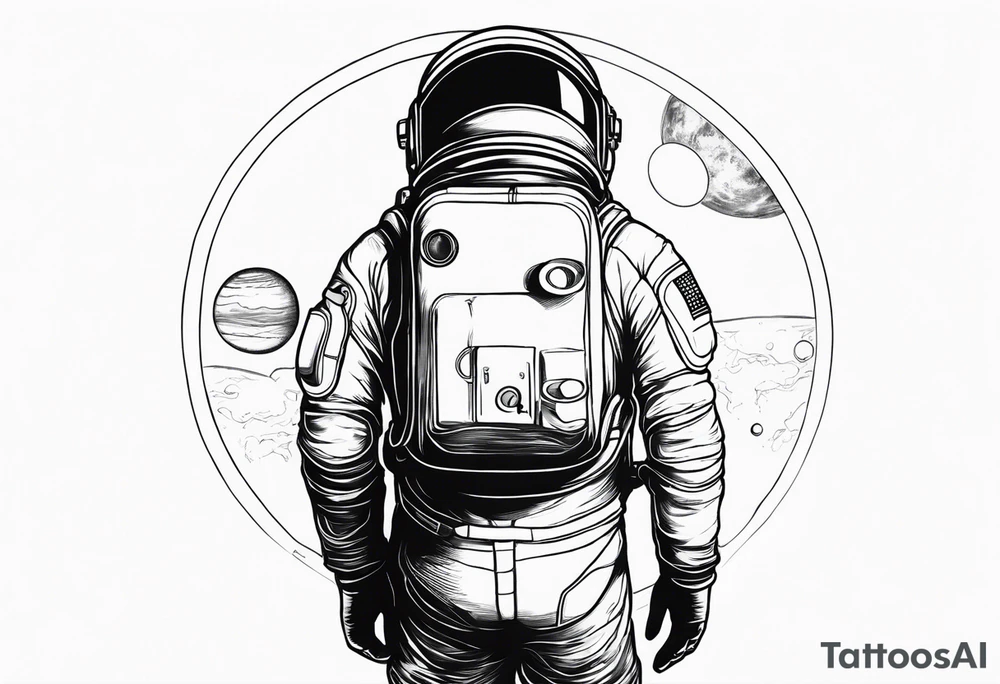 an astronaut hunched over in space from the back holding a planet in his hands tattoo idea