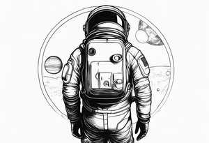 an astronaut hunched over in space from the back holding a planet in his hands tattoo idea