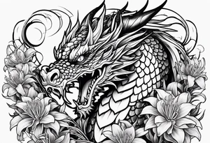 full Dragon with red Spider lilies surrounding it tattoo idea
