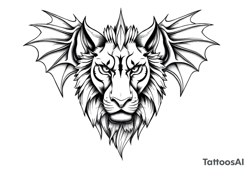 Female Lion dragon face angel wings tattoo idea