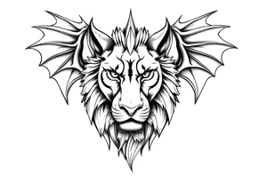 Female Lion dragon face angel wings tattoo idea
