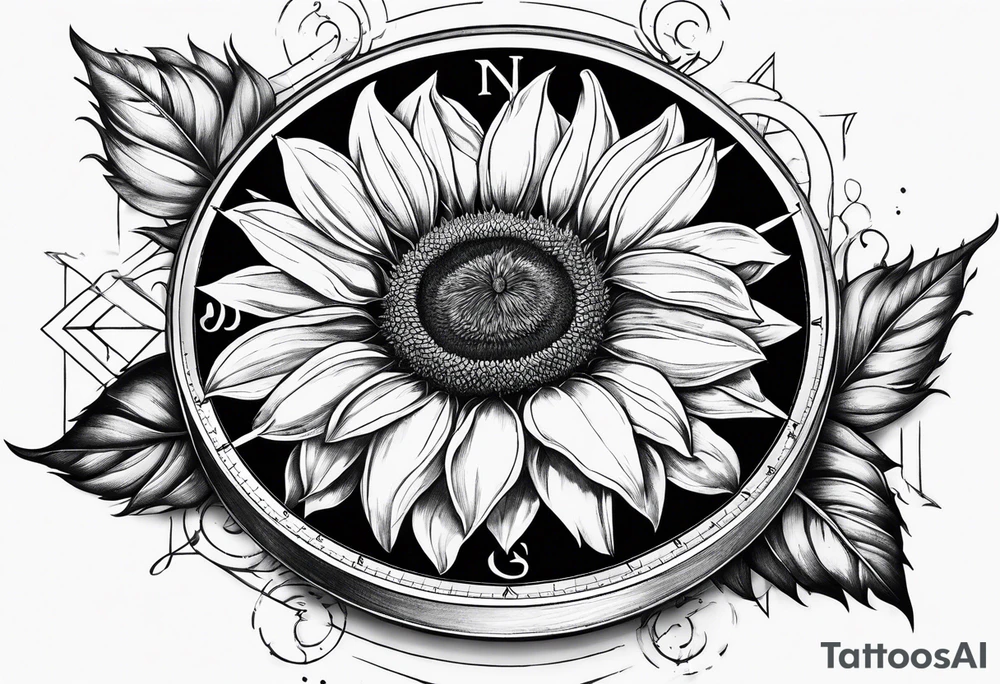 Sunflower next to a compass tattoo idea