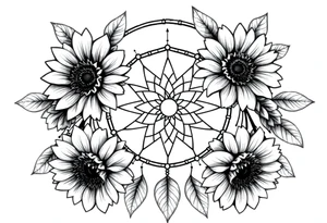 Sunflowers and roses dreamcatcher tattoo idea