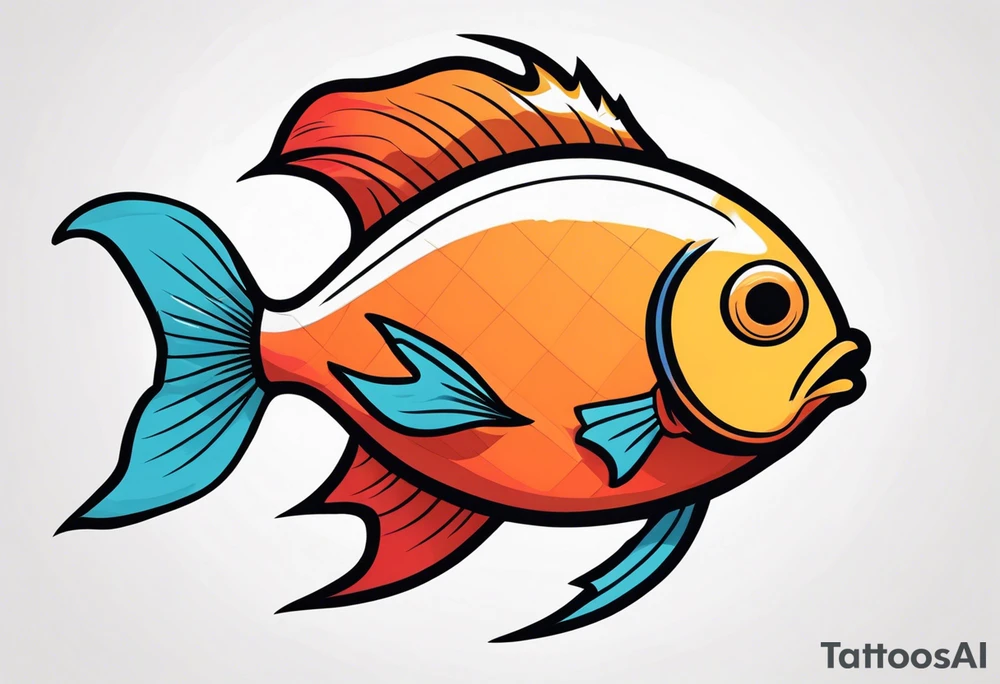 Aggressive looking minimalist cartoon fish tattoo idea