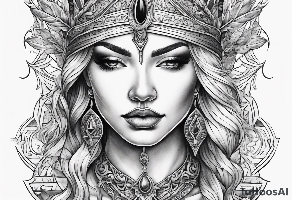Blind folded goddess with libra and dagger tattoo idea