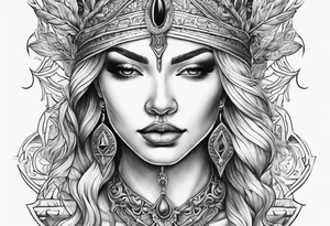 Blind folded goddess with libra and dagger tattoo idea